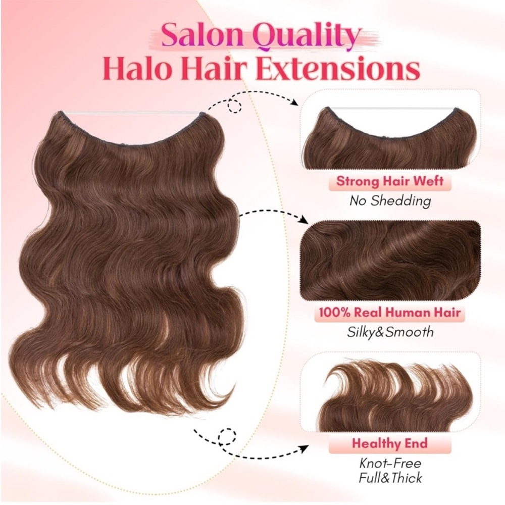 Medium Brown Human Hair Hidden Halo 11 Inch Wavy Hair Extensions - Picture 8 of 15